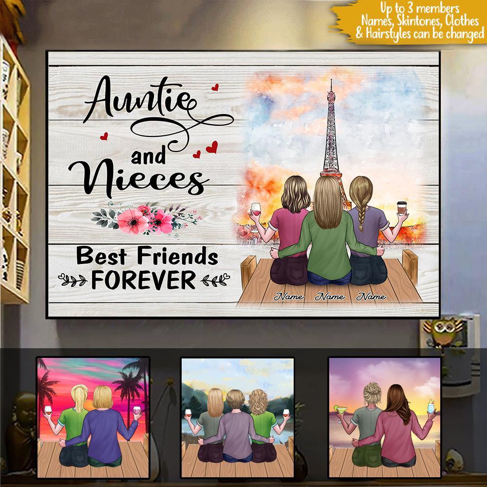 Personalized Poster Auntie and Nieces Best Friends Forever CTM Canvas Custom - Printyourwear