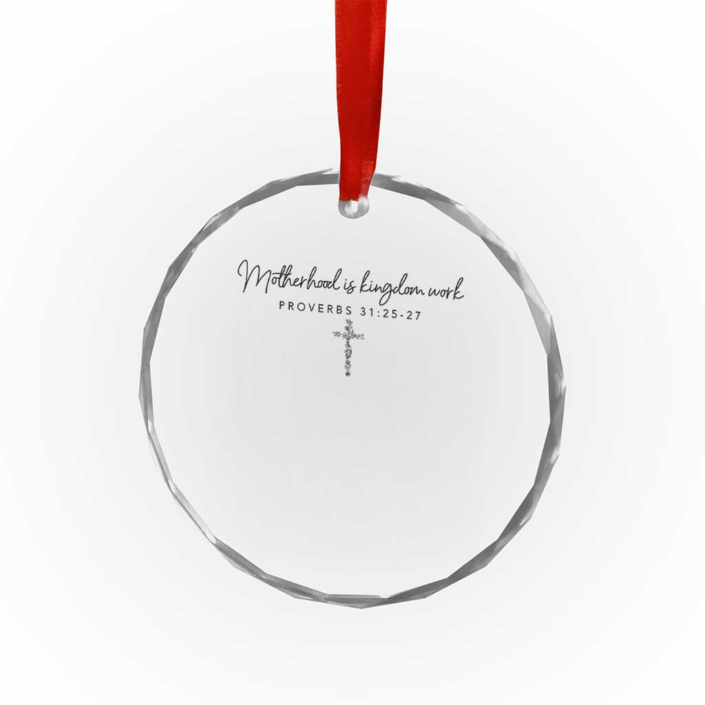 Motherhood Is Kingdom Work Crystal Glass Ornament Christian Mom Floral Mama Mothers Day TS10 Print Your Wear