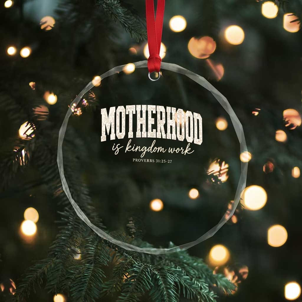 Motherhood Is Kingdom Work Crystal Glass Ornament Cute Christian Mom Mothers Day Floral Jesus TS10 Print Your Wear