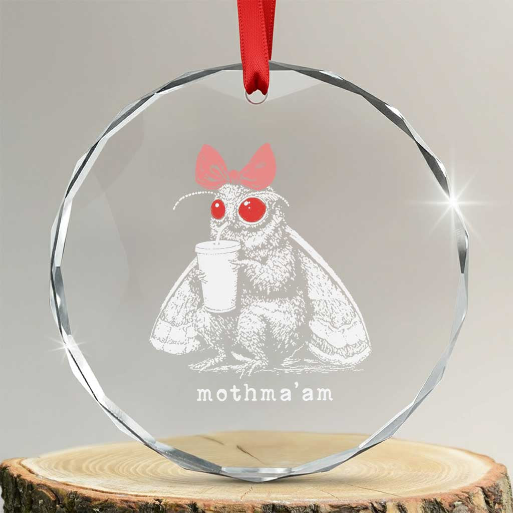 Mothma'am Pink Bow Cryptid Spooky Crystal Glass Ornament Funny Cute Coquette Mothman Legend Graphic TS02 Transparent Glass 3'' Circle Print Your Wear