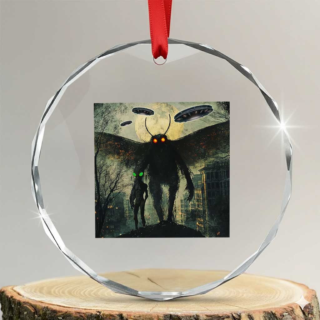 Mothman Aliens Crystal Glass Ornament Funny Cryptid Alien UFO TS10 Transparent Glass 3'' Circle Print Your Wear
