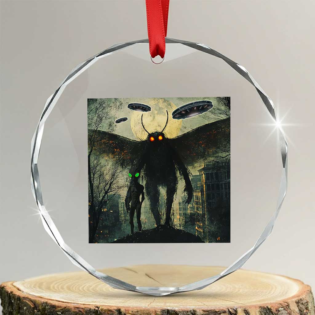 Mothman Aliens Crystal Glass Ornament Funny Cryptid Alien UFO TS10 Transparent Glass 3'' Circle Print Your Wear