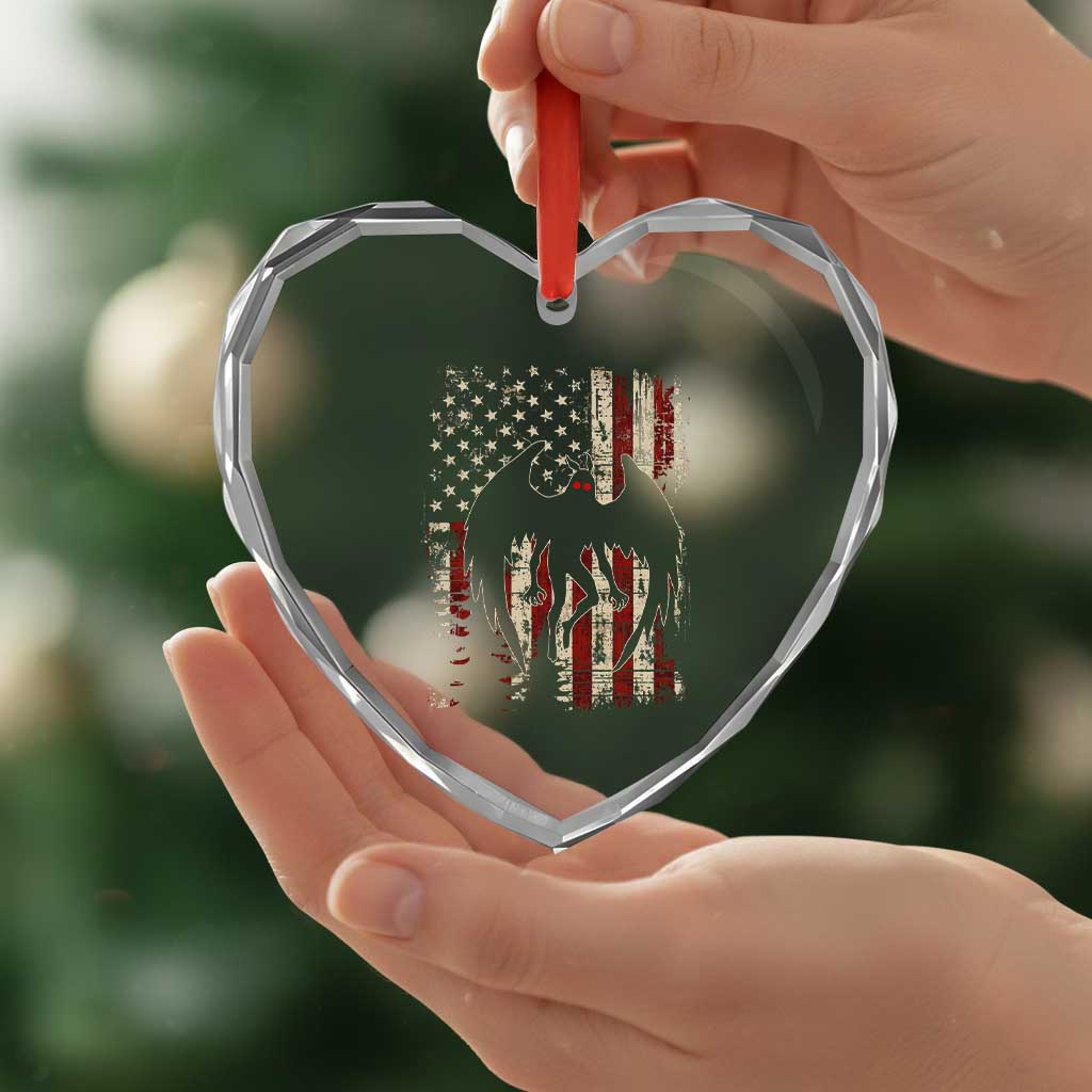 Mothman American Flag Patriotic Cryptid Creature Heart Crystal Glass Ornament