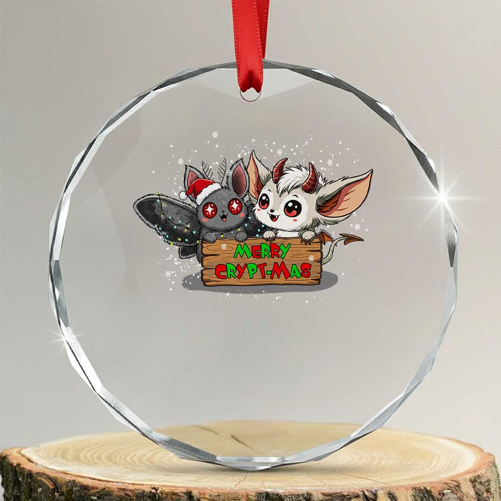 Mothman And Jersey Devil Crystal Glass Ornament Merry Cryptmas Funny Holiday Gift TS12 Transparent Glass 3'' Circle Print Your Wear