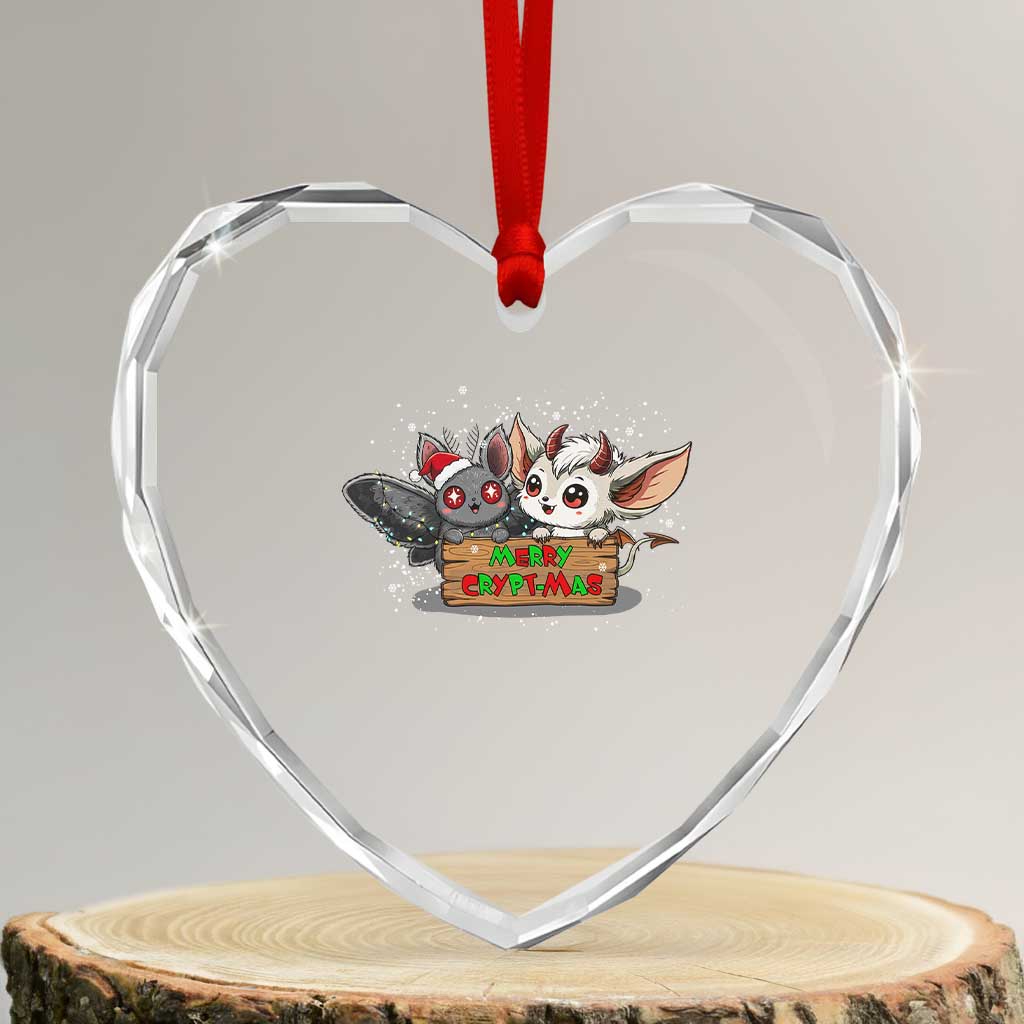 Mothman And Jersey Devil Heart Crystal Glass Ornament Merry Cryptmas Funny Holiday Gift TS12 Transparent Glass 3'' Heart Print Your Wear