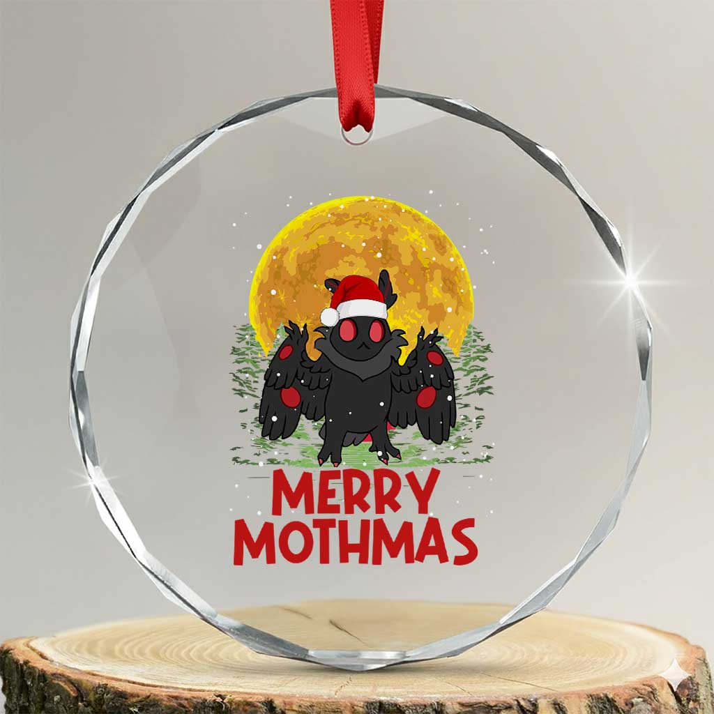 Mothman Christmas Crystal Glass Ornament Funny Merry Mothmas Cryptid Xmas Santa TS02 Transparent Glass 3'' Circle Print Your Wear