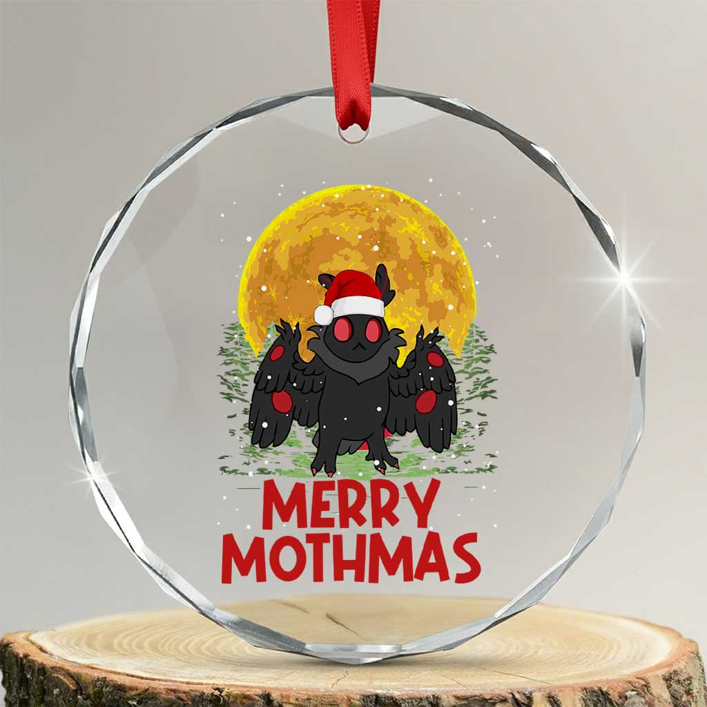 Mothman Christmas Crystal Glass Ornament Funny Merry Mothmas Cryptid Xmas Santa TS02 Transparent Glass 3'' Circle Print Your Wear