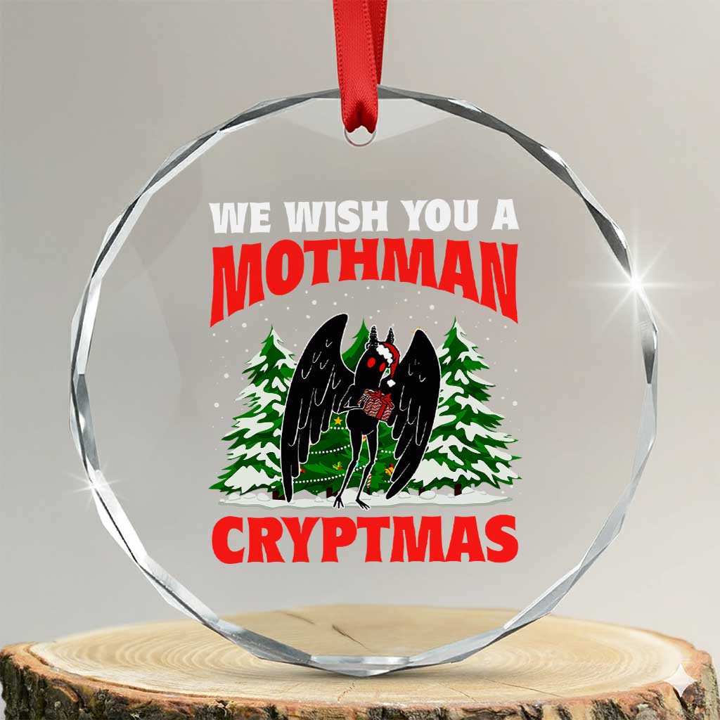 Mothman Christmas Crystal Glass Ornament We Wish You A Mothman Cryptmas Cryptid Cryptidcore TS02 Transparent Glass 3'' Circle Print Your Wear
