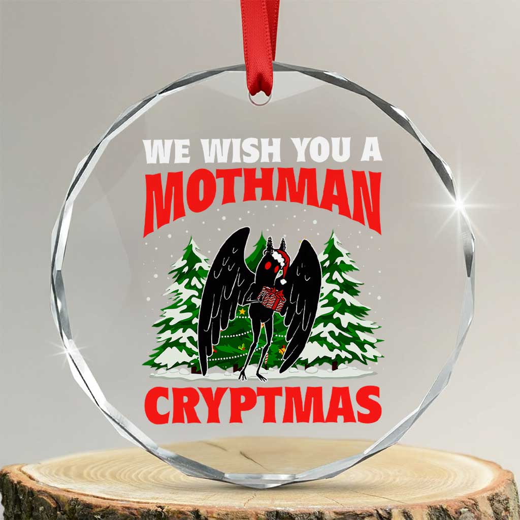 Mothman Christmas Crystal Glass Ornament We Wish You A Mothman Cryptmas Cryptid Cryptidcore TS02 Transparent Glass 3'' Circle Print Your Wear
