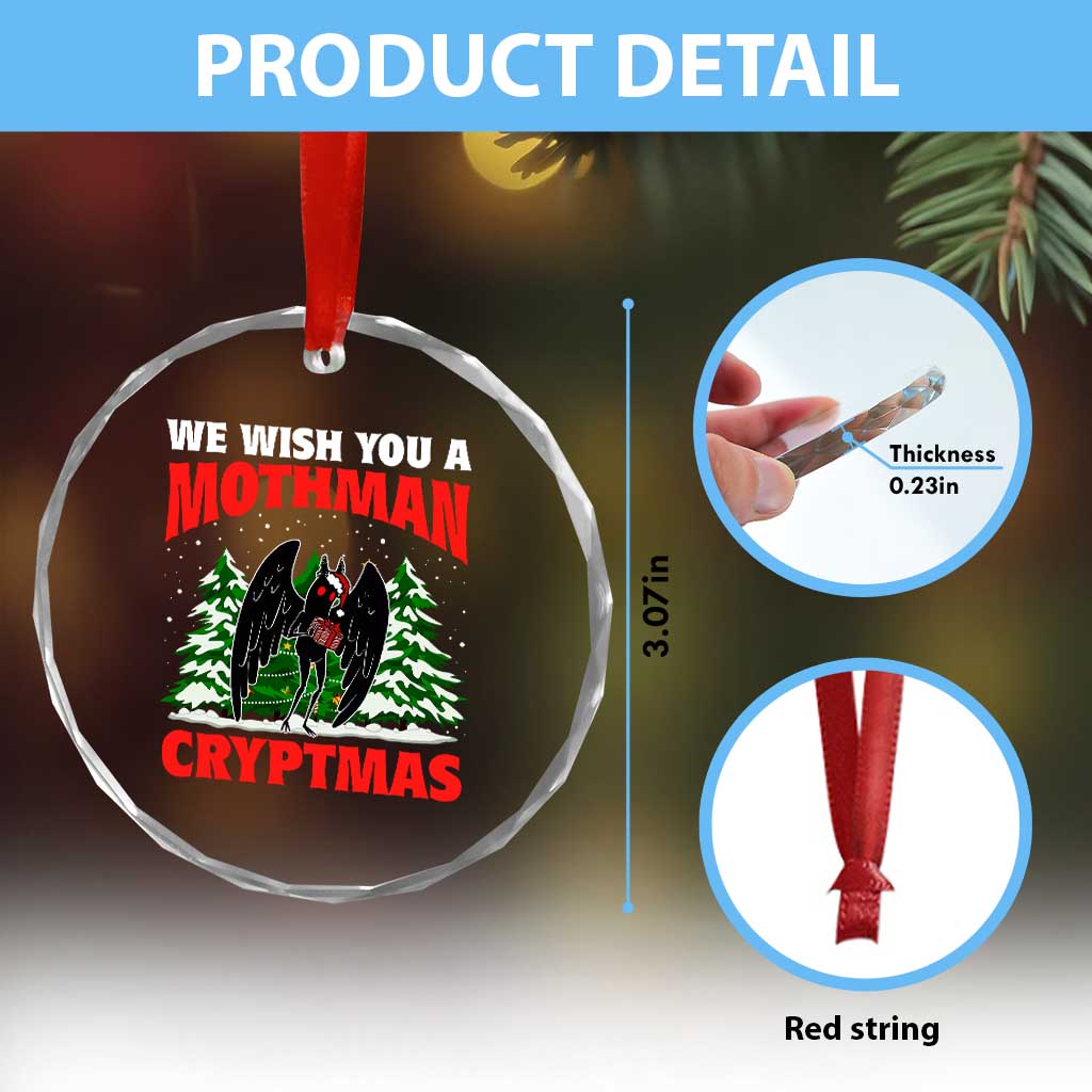 Mothman Christmas Crystal Glass Ornament We Wish You A Mothman Cryptmas Cryptid Cryptidcore TS02 Print Your Wear