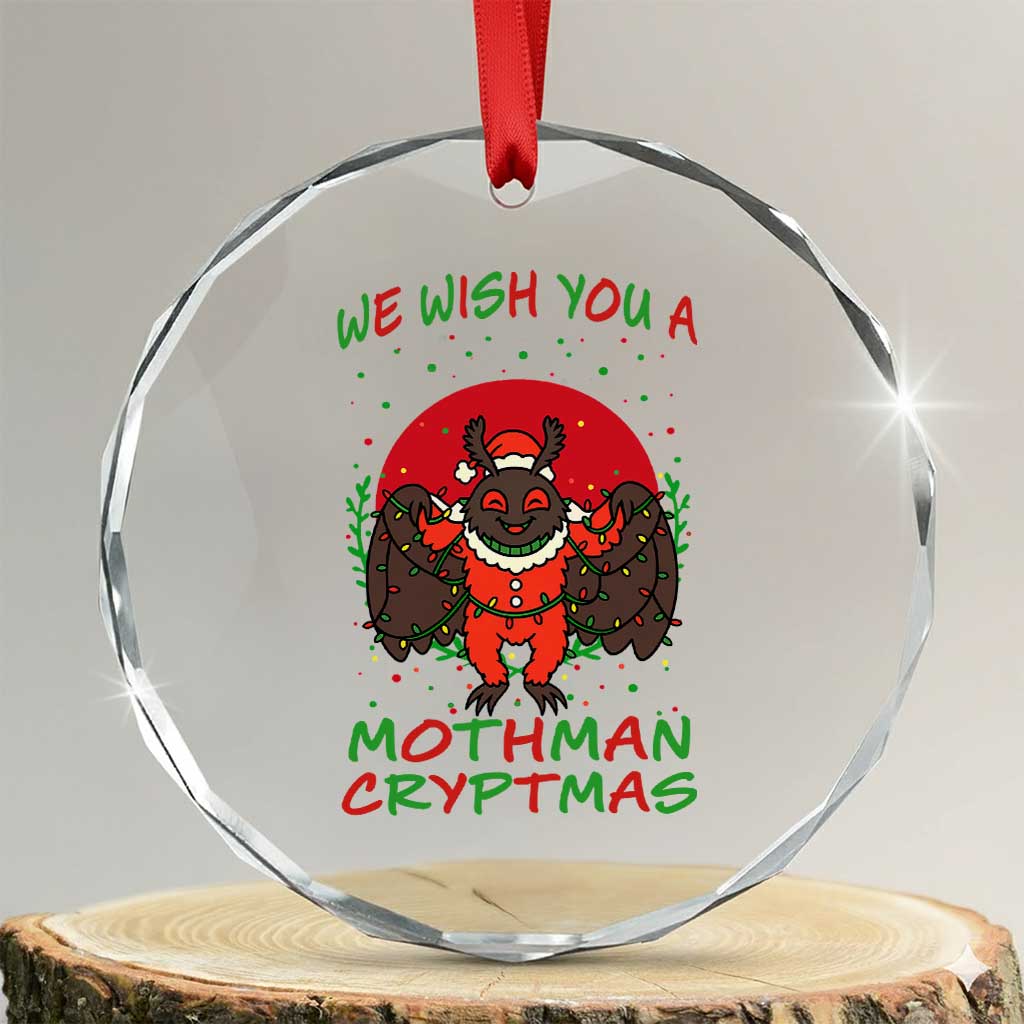 Mothman Christmas Crystal Glass Ornament We Wish You A Mothman Cryptmas Funny Christmas Gift TS12 Transparent Glass 3'' Circle Print Your Wear
