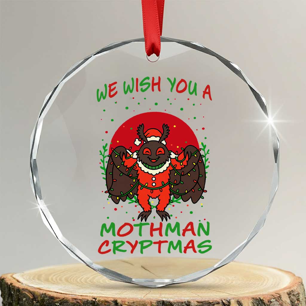 Mothman Christmas Crystal Glass Ornament We Wish You A Mothman Cryptmas Funny Christmas Gift TS12 Transparent Glass 3'' Circle Print Your Wear