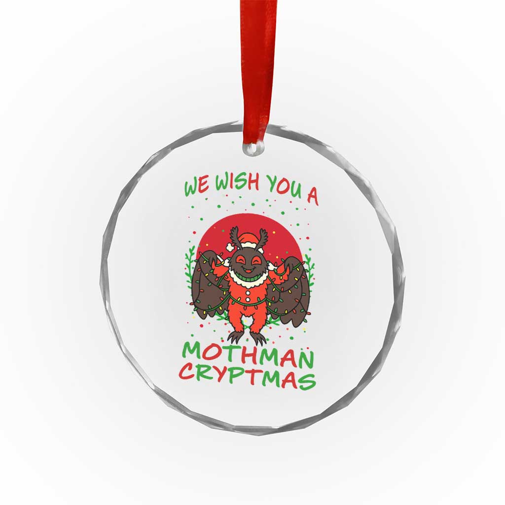 Mothman Christmas Crystal Glass Ornament We Wish You A Mothman Cryptmas Funny Christmas Gift TS12 Transparent Glass 3'' Circle Print Your Wear