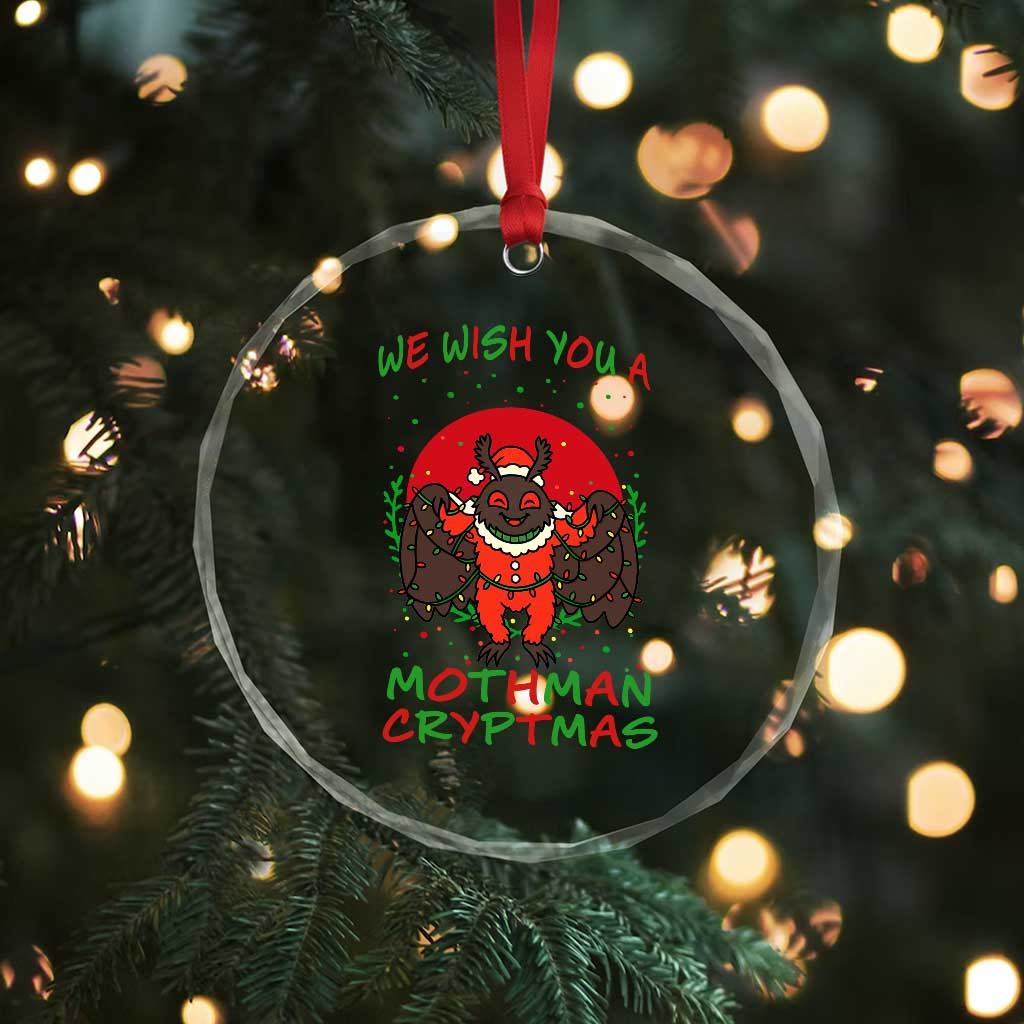 Mothman Christmas Crystal Glass Ornament We Wish You A Mothman Cryptmas Funny Christmas Gift TS12 Print Your Wear