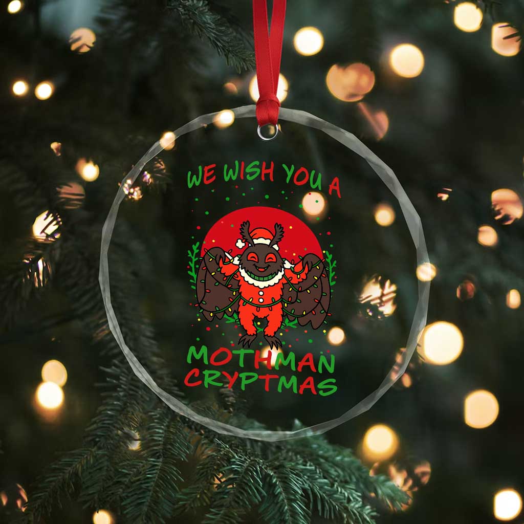 Mothman Christmas Crystal Glass Ornament We Wish You A Mothman Cryptmas Funny Christmas Gift TS12 Print Your Wear
