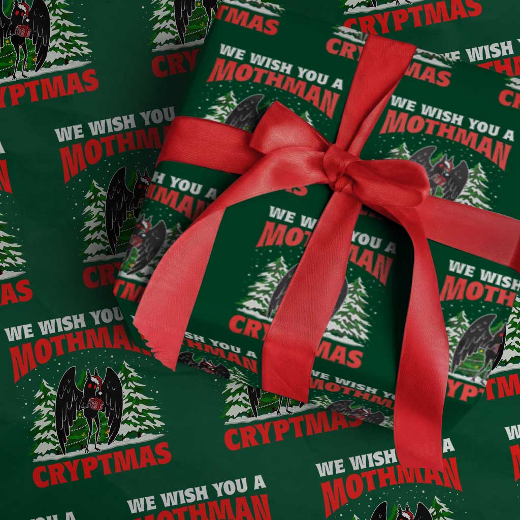 Mothman Christmas Wrapping Paper Roll We Wish You A Mothman Cryptmas Cryptid Cryptidcore TS02 Green Print Your Wear