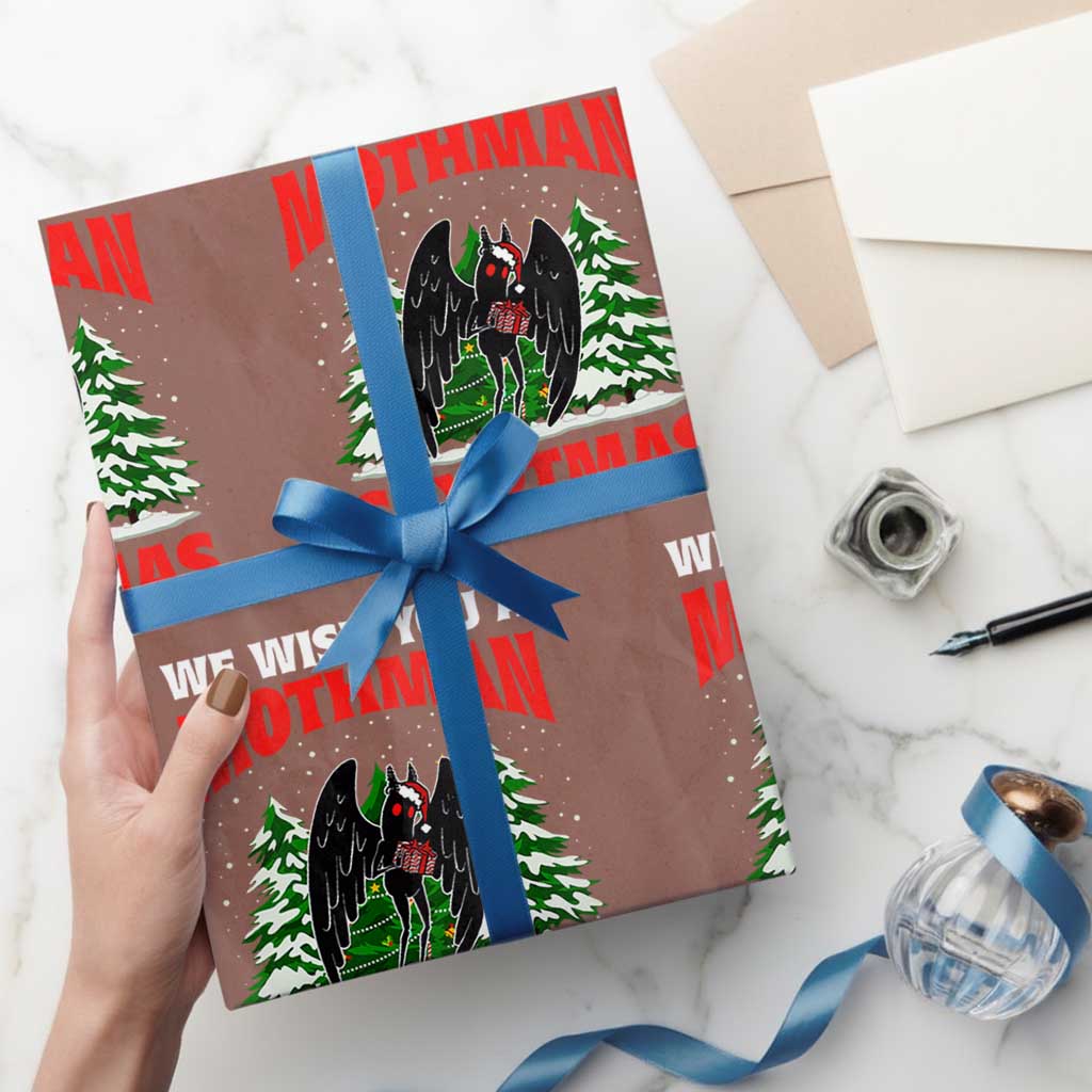 Mothman Christmas Wrapping Paper Roll We Wish You A Mothman Cryptmas Cryptid Cryptidcore TS02 Mocha Print Your Wear