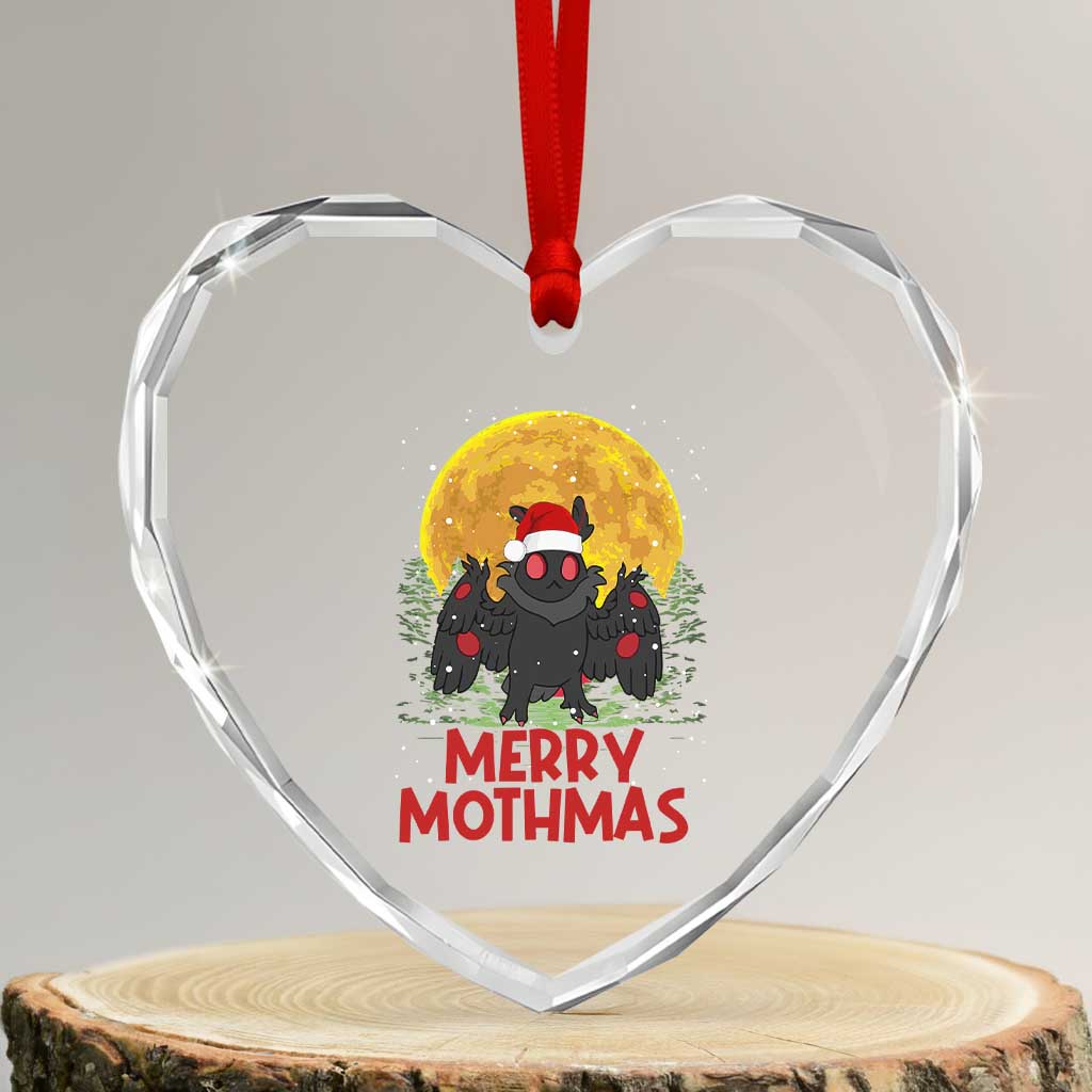 Mothman Christmas Heart Crystal Glass Ornament Funny Merry Mothmas Cryptid Xmas Santa TS02 Transparent Glass 3'' Heart Print Your Wear