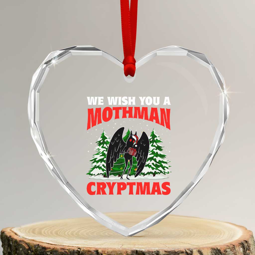 Mothman Christmas Heart Crystal Glass Ornament We Wish You A Mothman Cryptmas Cryptid Cryptidcore TS02 Transparent Glass 3'' Heart Print Your Wear