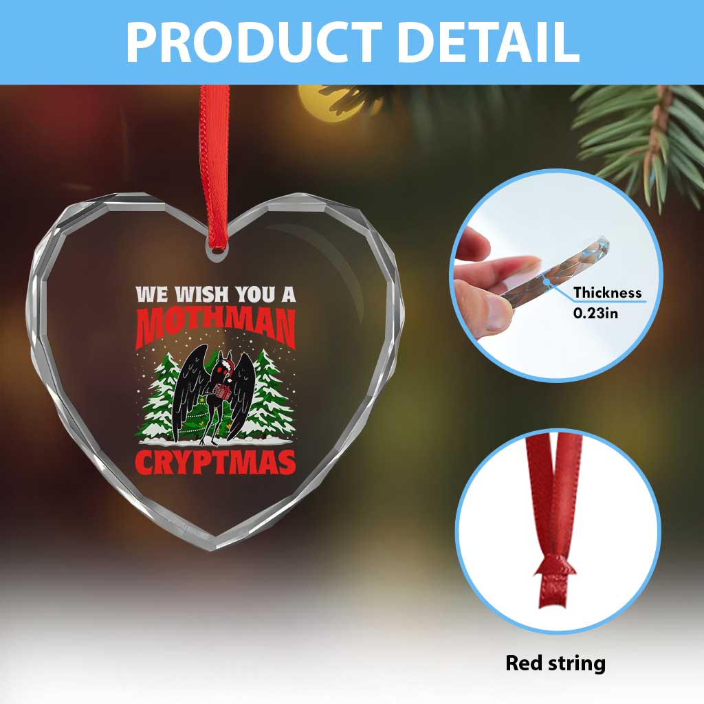 Mothman Christmas Heart Crystal Glass Ornament We Wish You A Mothman Cryptmas Cryptid Cryptidcore TS02 Print Your Wear