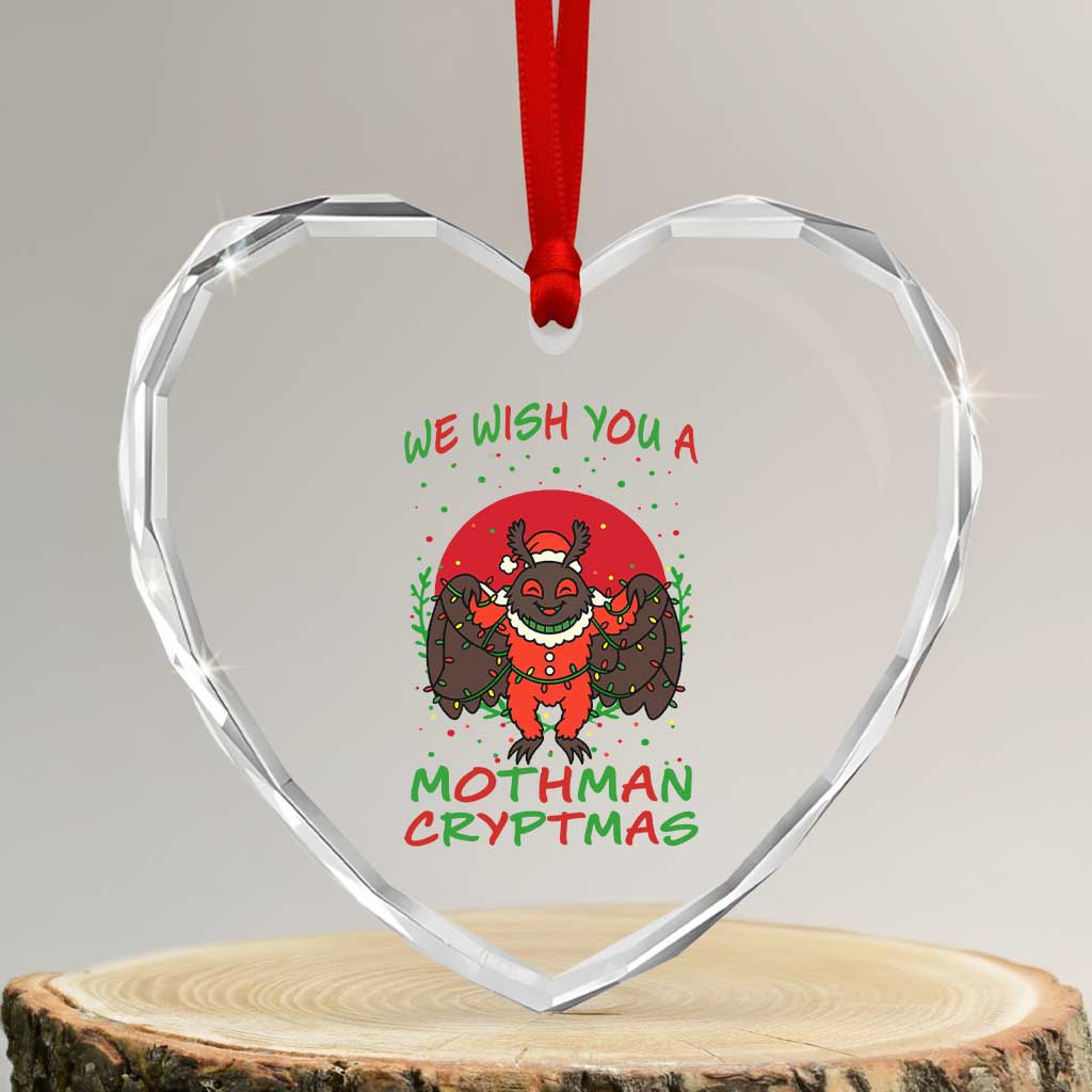 Mothman Christmas Heart Crystal Glass Ornament We Wish You A Mothman Cryptmas Funny Christmas Gift TS12 Transparent Glass 3'' Heart Print Your Wear