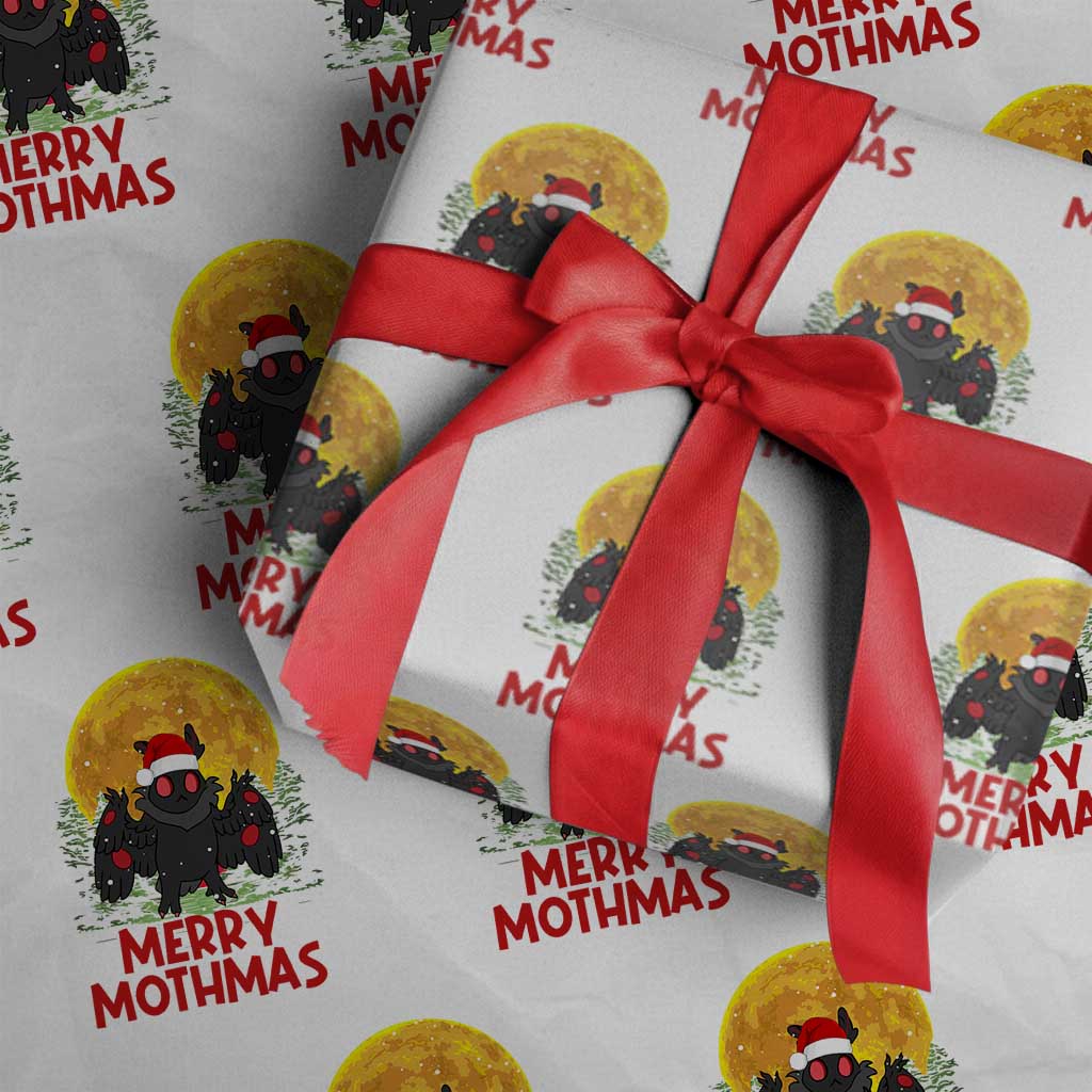 Mothman Christmas Wrapping Paper Roll Funny Merry Mothmas Cryptid Xmas Santa TS02 White Print Your Wear