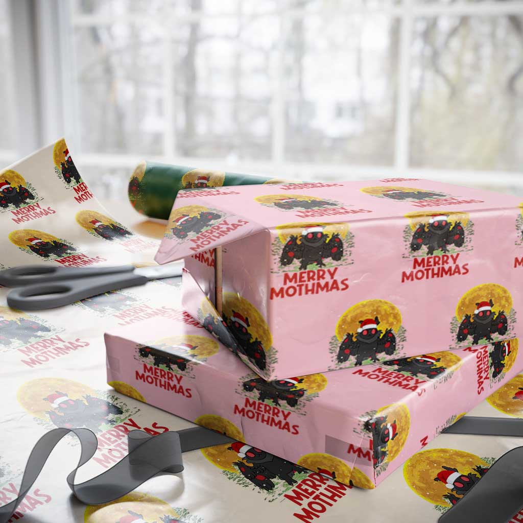 Mothman Christmas Wrapping Paper Roll Funny Merry Mothmas Cryptid Xmas Santa TS02 Light Pink Print Your Wear