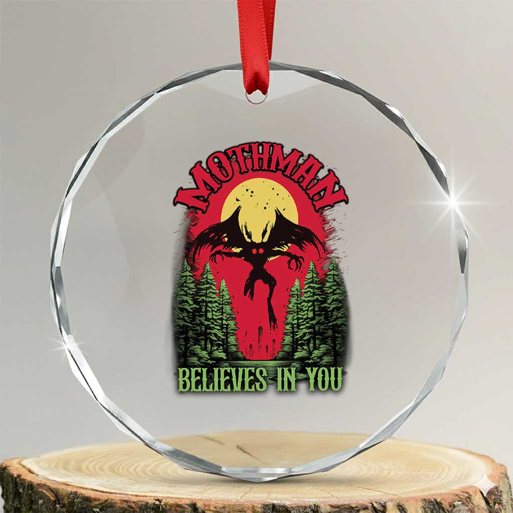 Mothman Crystal Glass Ornament Believes In You Cryptid Cryptozoology TS02 Transparent Glass 3'' Circle Print Your Wear
