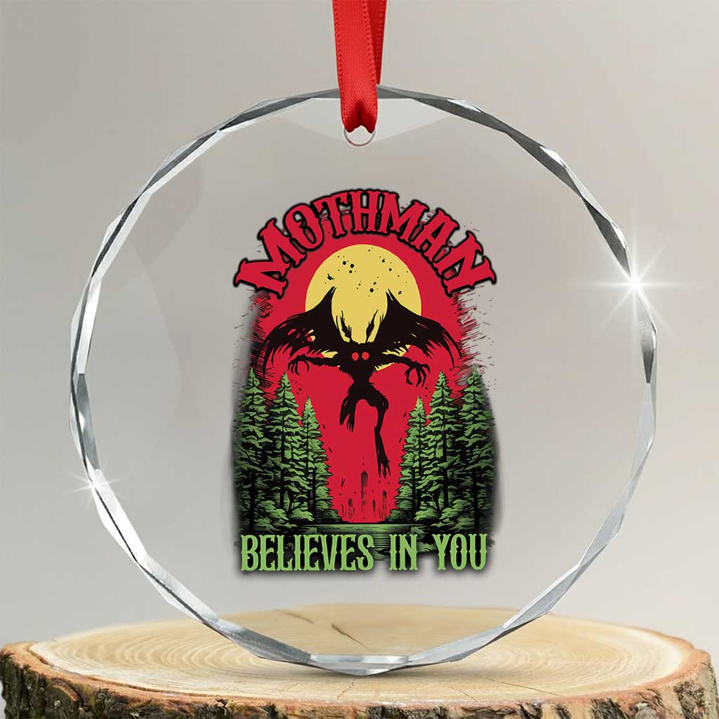 Mothman Crystal Glass Ornament Believes In You Cryptid Cryptozoology TS02 Transparent Glass 3'' Circle Print Your Wear
