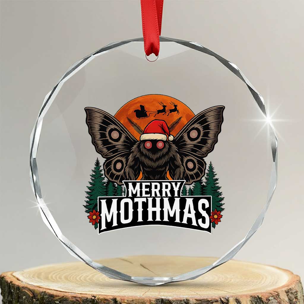 Mothman Crystal Glass Ornament Holiday Humor Merry Mothmas Cryptid Gift TS12 Transparent Glass 3'' Circle Print Your Wear
