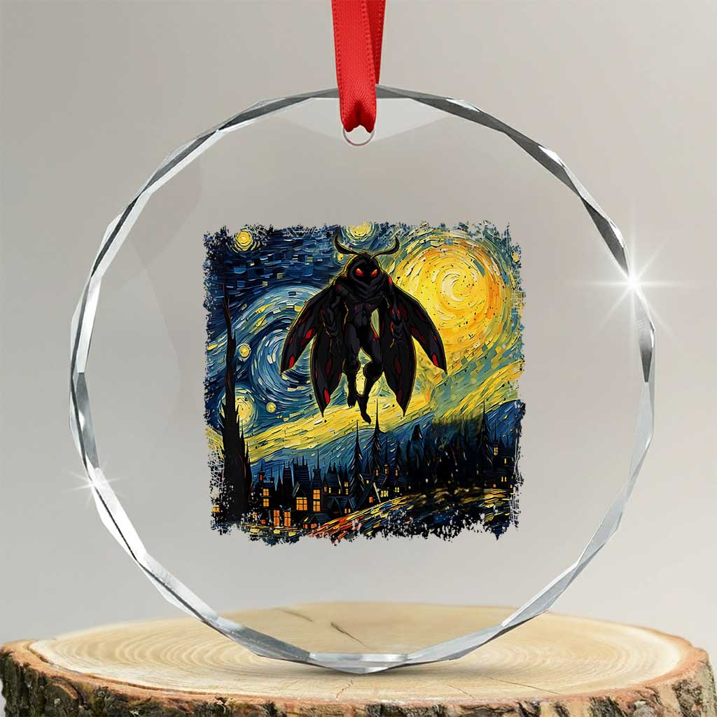 Mothman Crystal Glass Ornament Starry Night Van Gogh Cryptid Lover TS10 Transparent Glass 3'' Circle Print Your Wear