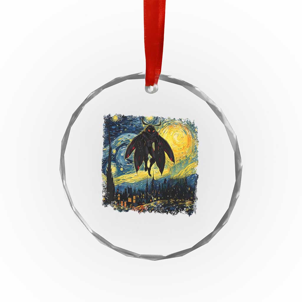 Mothman Crystal Glass Ornament Starry Night Van Gogh Cryptid Lover TS10 Transparent Glass 3'' Circle Print Your Wear