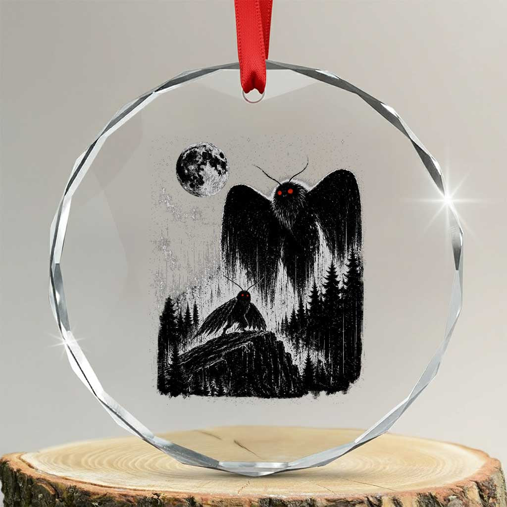 Mothman Howling at Moon 90s Retro Crystal Glass Ornament Funny West Virginia Cryptid TS11 Transparent Glass 3'' Circle Print Your Wear