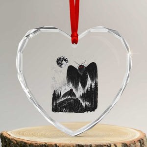 Mothman Howling at Moon 90s Retro Heart Crystal Glass Ornament Funny West Virginia Cryptid