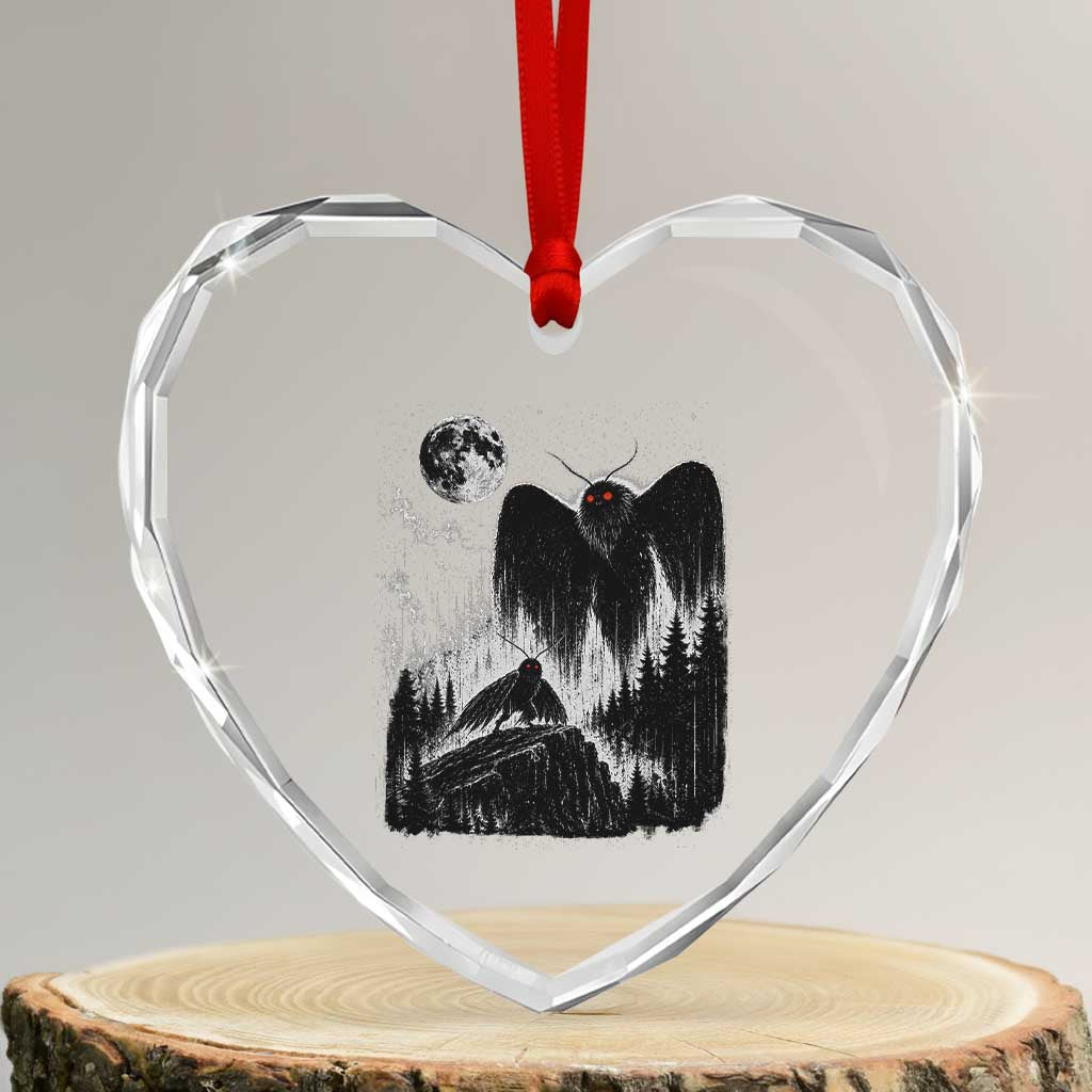 Mothman Howling at Moon 90s Retro Heart Crystal Glass Ornament Funny West Virginia Cryptid TS11 Transparent Glass 3'' Heart Print Your Wear