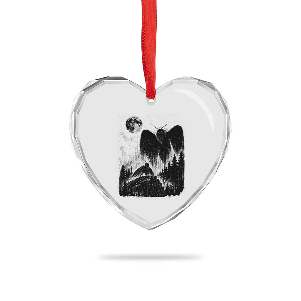 Mothman Howling at Moon 90s Retro Heart Crystal Glass Ornament Funny West Virginia Cryptid