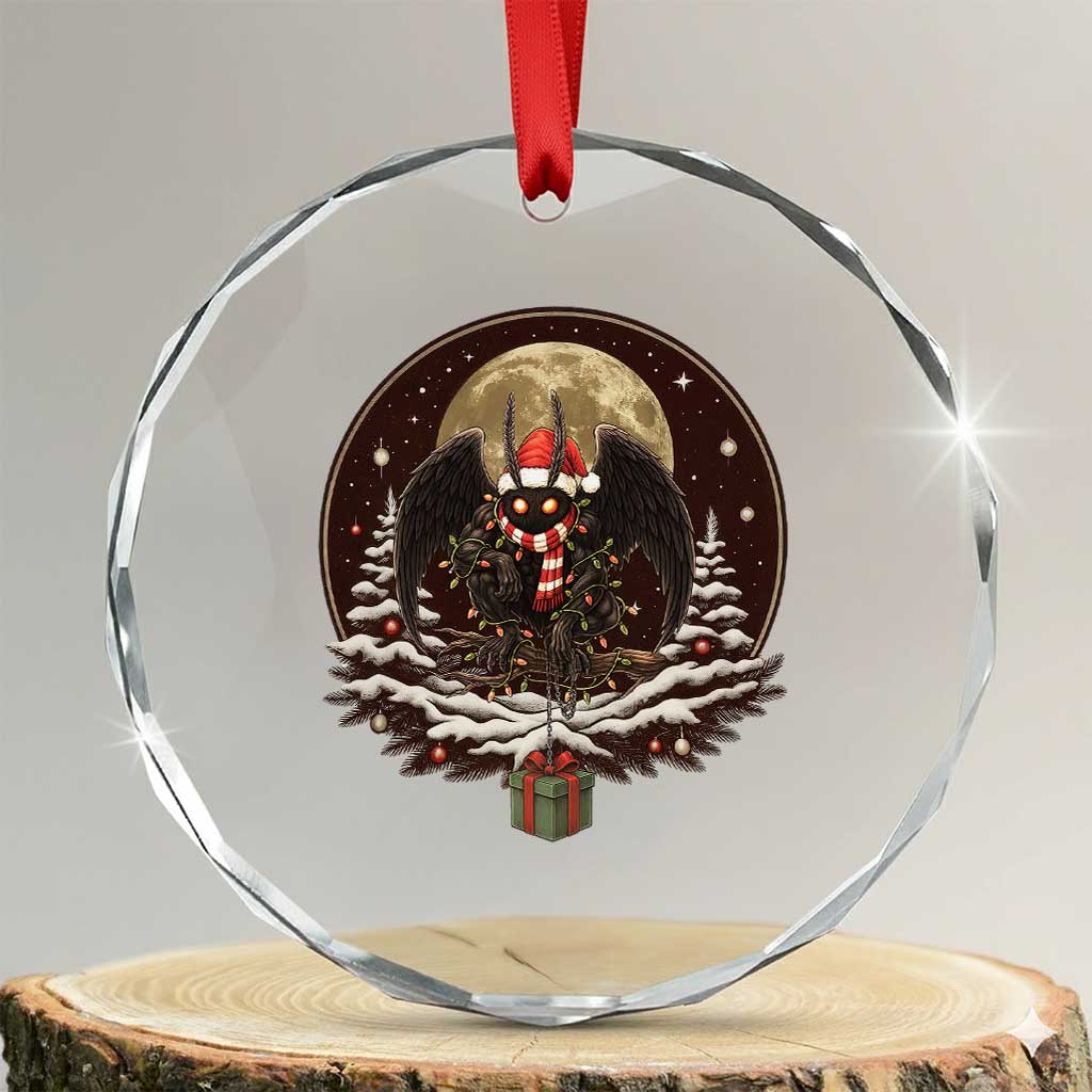Mothman In Christmas Night Crystal Glass Ornament Funny Cryptid Gift TS12 Transparent Glass 3'' Circle Print Your Wear