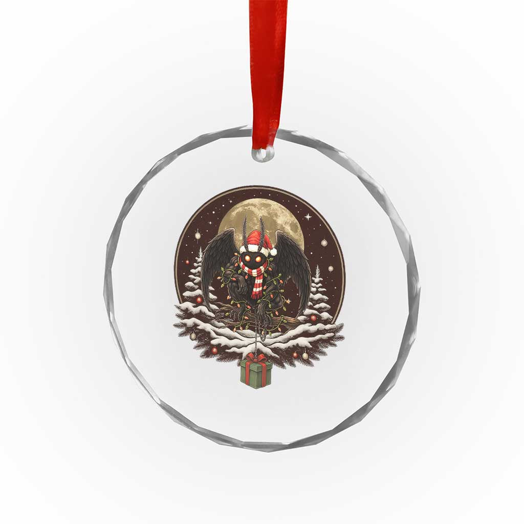 Mothman In Christmas Night Crystal Glass Ornament Funny Cryptid Gift TS12 Transparent Glass 3'' Circle Print Your Wear