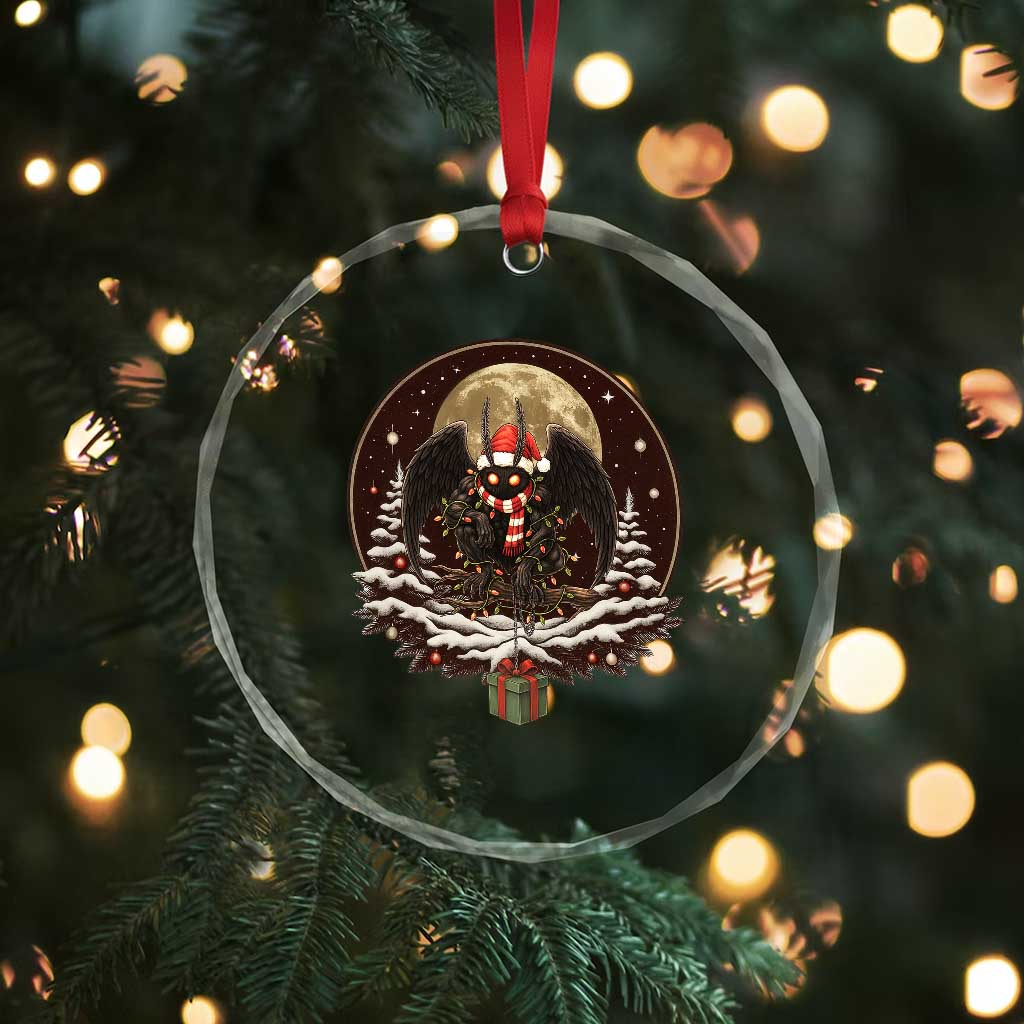 Mothman In Christmas Night Crystal Glass Ornament Funny Cryptid Gift TS12 Print Your Wear