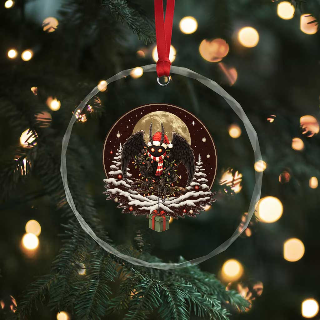 Mothman In Christmas Night Crystal Glass Ornament Funny Cryptid Gift TS12 Print Your Wear