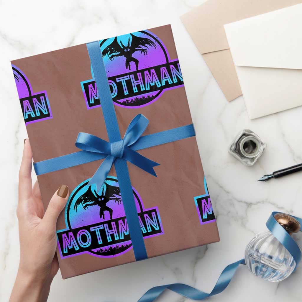 Mothman Wrapping Paper Roll Retro Neon Cryptid Paranormal Horror Monster TS10 Mocha Print Your Wear