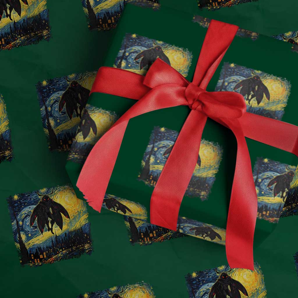 Mothman Wrapping Paper Roll Starry Night Van Gogh Cryptid Lover TS10 Green Print Your Wear