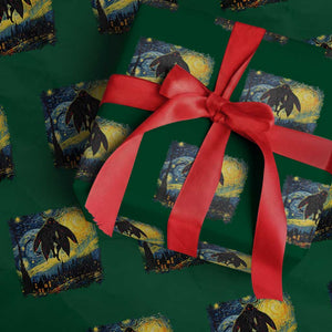 Mothman Wrapping Paper Roll Starry Night Van Gogh Cryptid Lover TS10 Green Print Your Wear