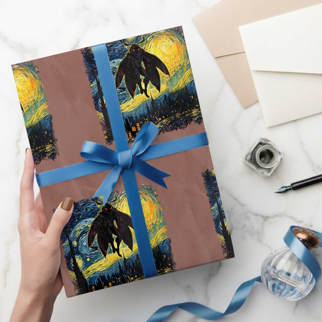 Mothman Wrapping Paper Roll Starry Night Van Gogh Cryptid Lover TS10 Mocha Print Your Wear