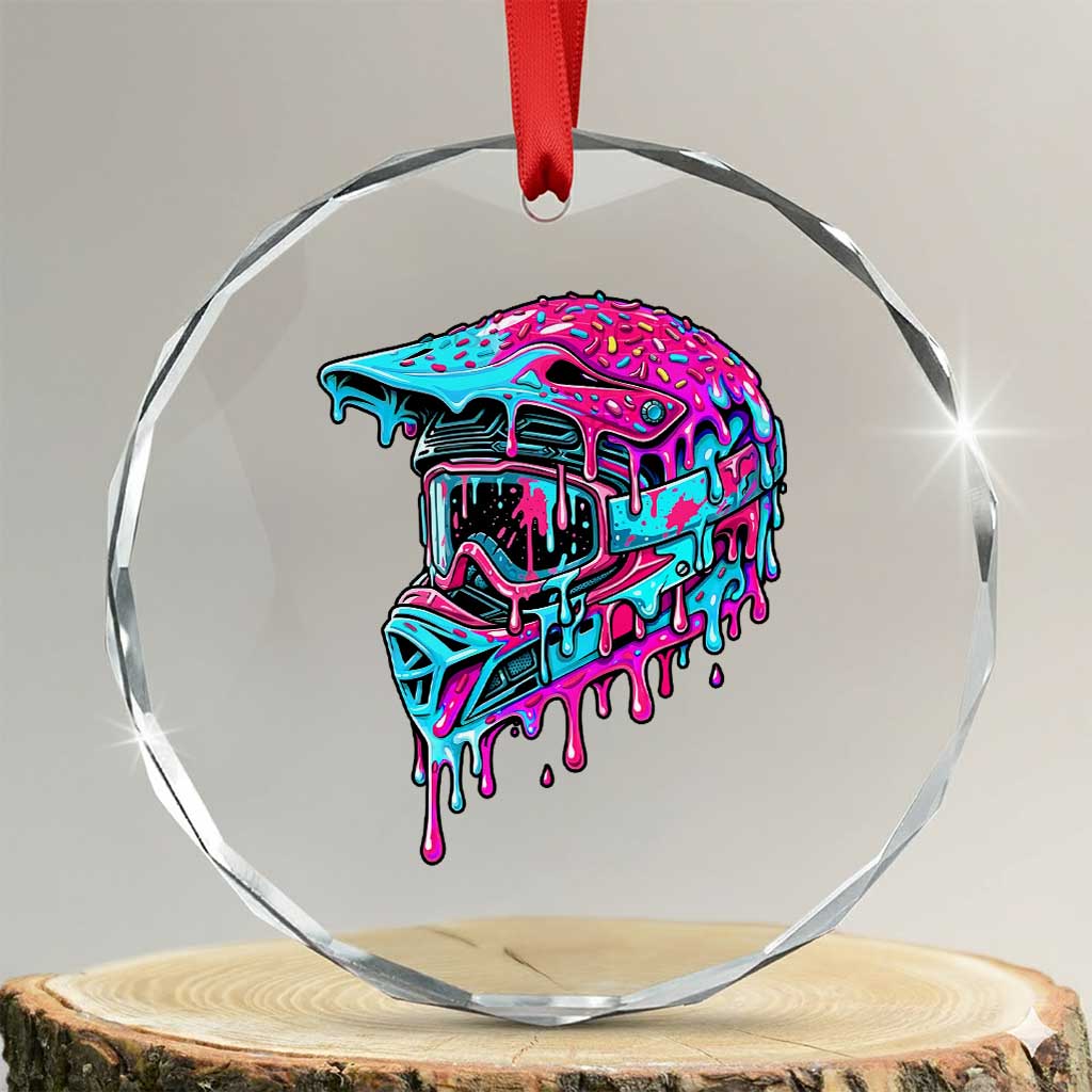 Motocross Helmet Drip Ice Cream Melt Graphic Dirt Bike Racing Crystal Glass Ornament TS11 Transparent Glass 3'' Circle Print Your Wear
