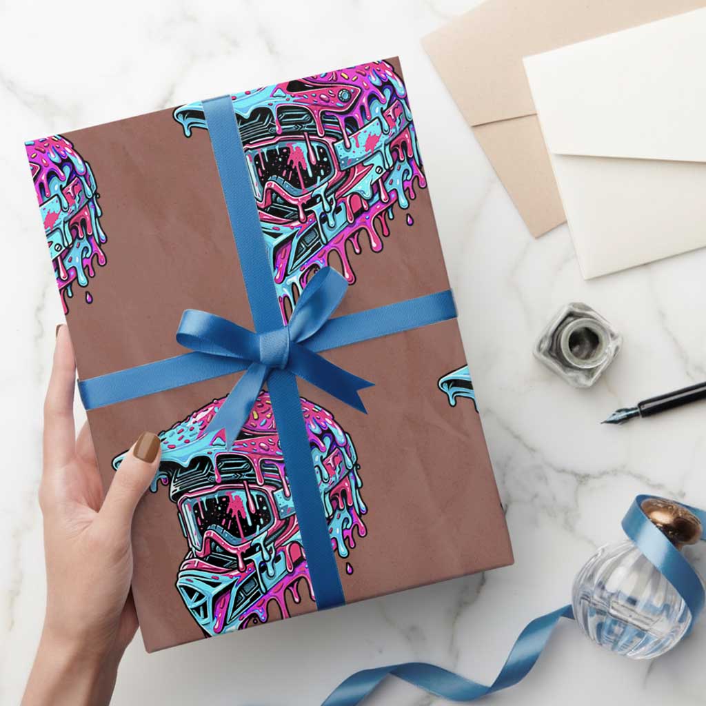 Motocross Helmet Drip Ice Cream Melt Graphic Dirt Bike Racing Wrapping Paper Roll TS11 Mocha Print Your Wear