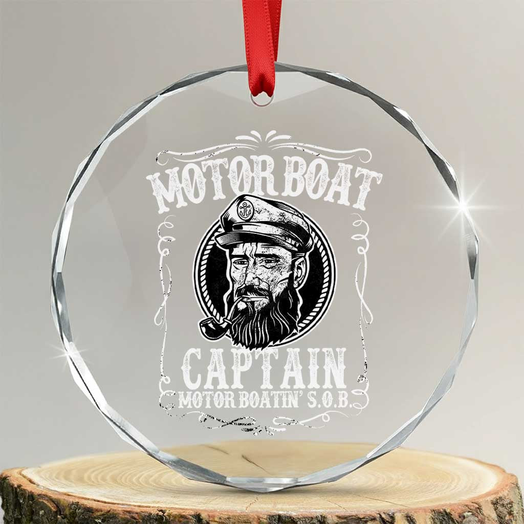 Motor Boat Captain Crystal Glass Ornament Funny Boating Pontoon Party Motor Boatin Lake Life TS02 Transparent Glass 3'' Circle Print Your Wear