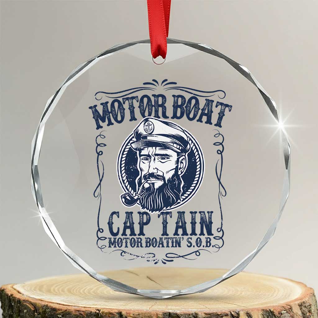Motor Boat Captain Crystal Glass Ornament Funny Pontoon Boating Motor Boatin Lake Life TS02 Transparent Glass 3'' Circle Print Your Wear