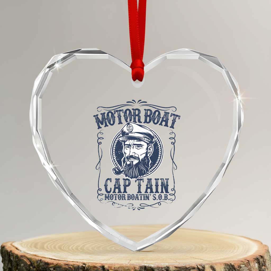 Motor Boat Captain Heart Crystal Glass Ornament Funny Pontoon Boating Motor Boatin Lake Life TS02 Transparent Glass 3'' Heart Print Your Wear