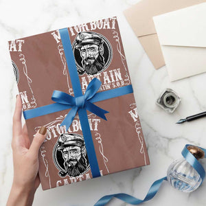 Motor Boat Captain Wrapping Paper Roll Funny Boating Pontoon Party Motor Boatin Lake Life TS02 Mocha Print Your Wear